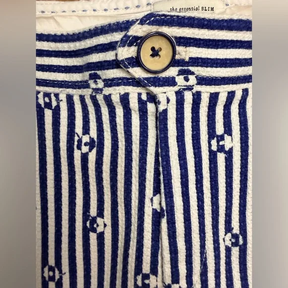Anthropologie essential slim navy white stripe preppy cotton lightweight pants 8 - Picture 9 of 15